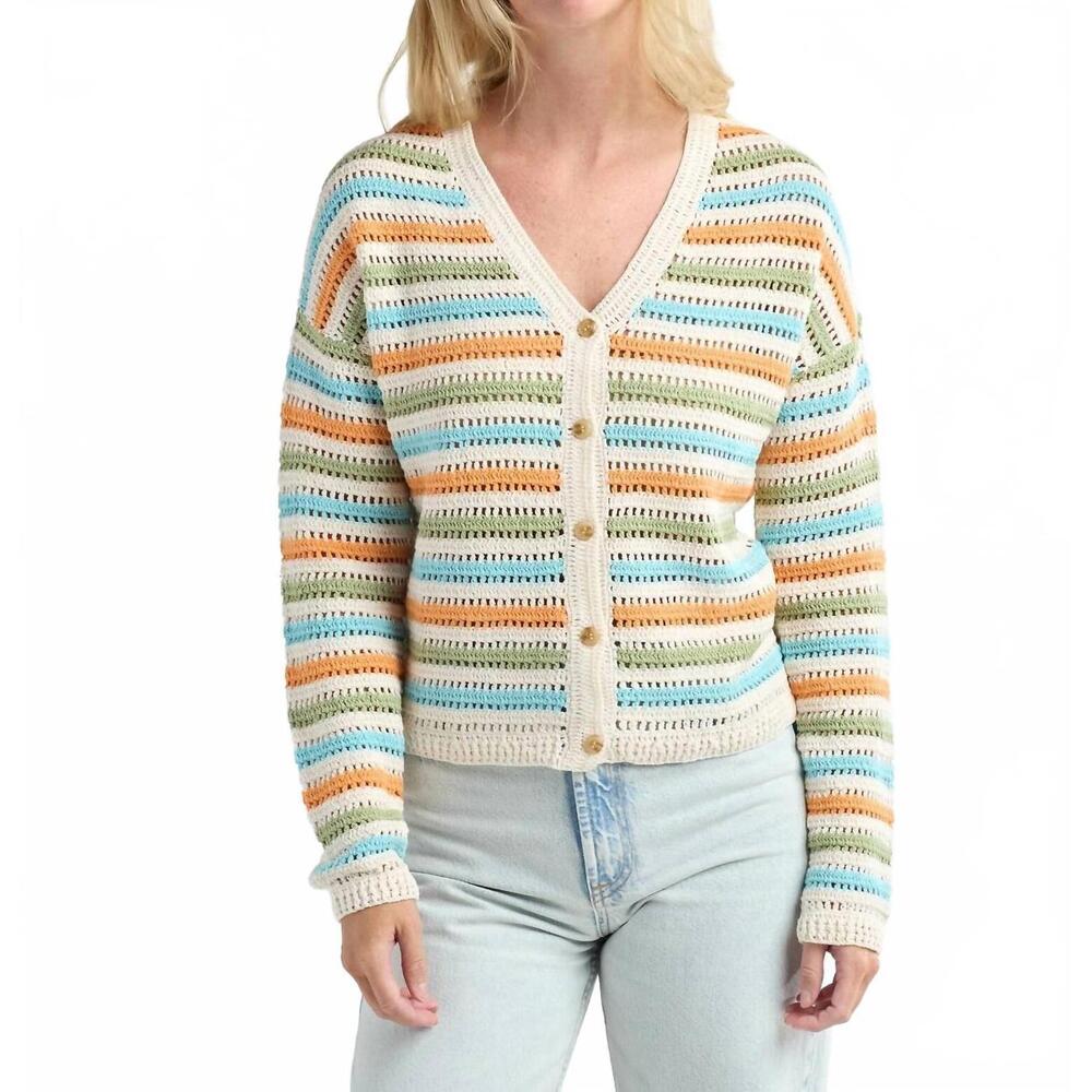 NEW RED HAUTE crochet stripe cardigan in multi